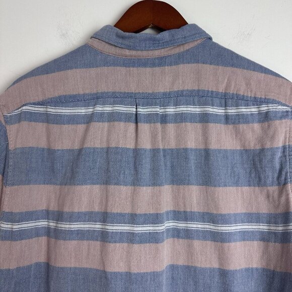 Madewell Button Down Shirt Large Double-Weave Perfect Short Sleeve Stripe Preppy - Picture 8 of 10